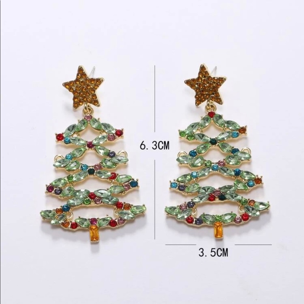 Christmas Tree Rhinestone Earrings - Picture 5 of 6